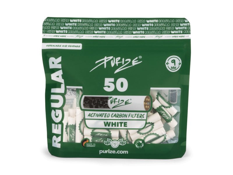 PURIZE White, 50er Pack., Regular Size 9mm, Aktivkohlefilter - Loudandlegal