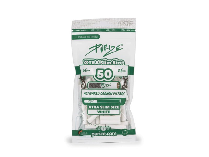 PURIZE White, 50er Pack, Xtra Slim Size Ø 6mm, Aktivkohlefilter - Loudandlegal